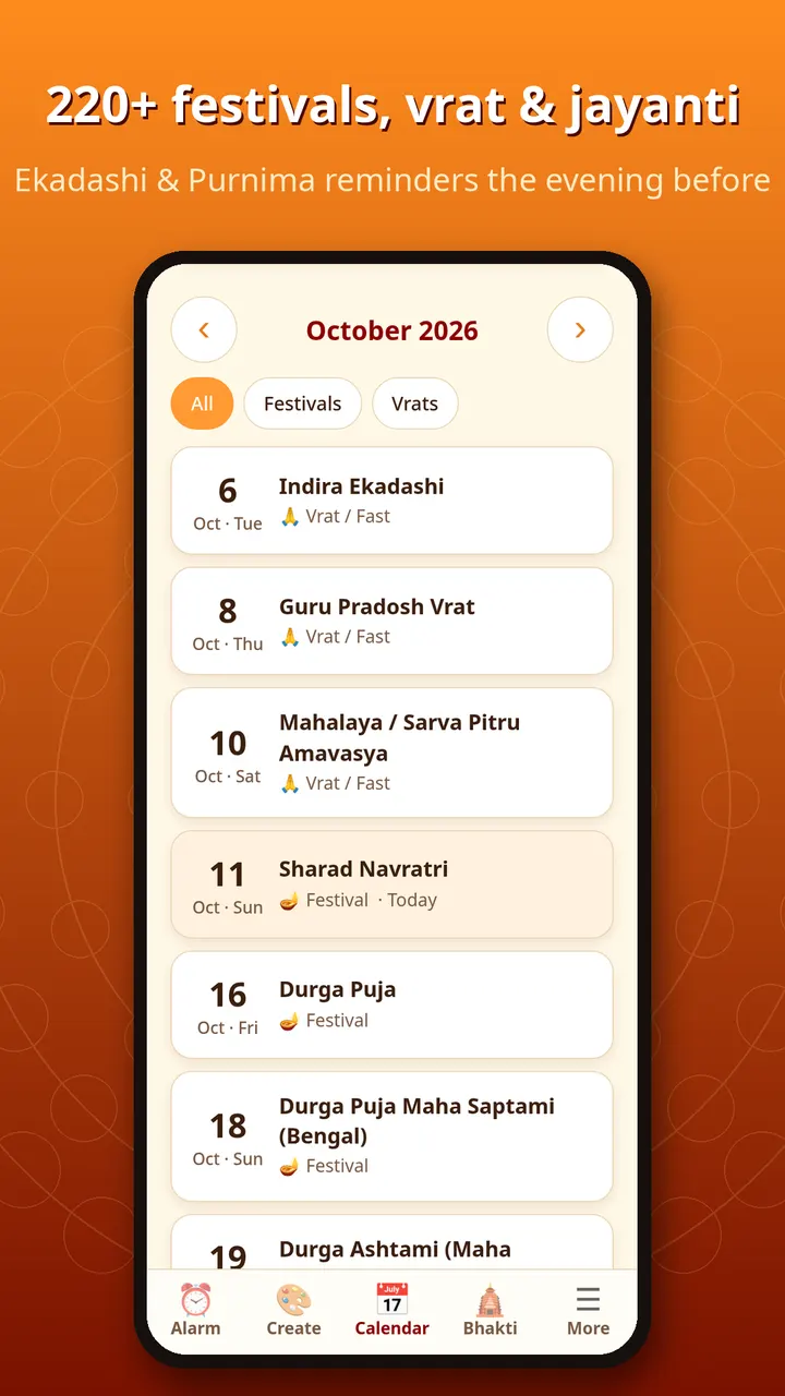Hindu calendar festival list with vrat and festival dates